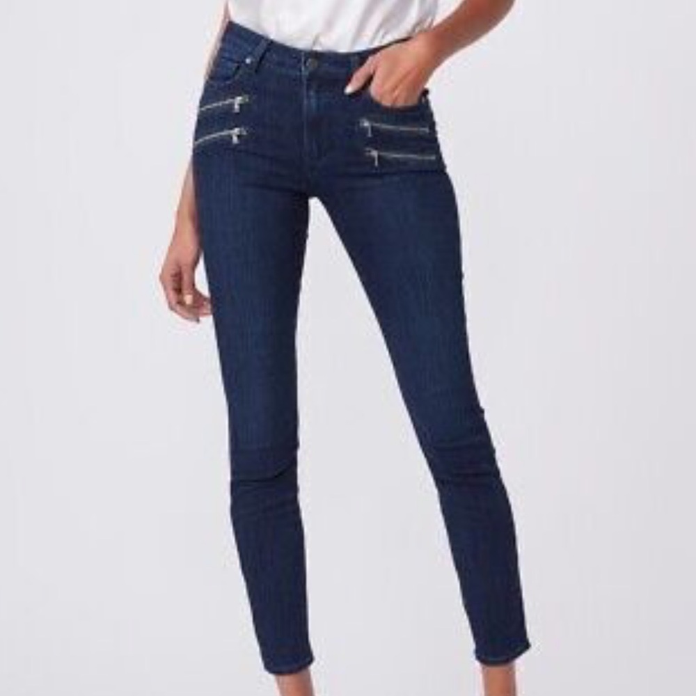 PAIGE Dark Blue Skinny Jeans with Metallic Zippers - Preloved
